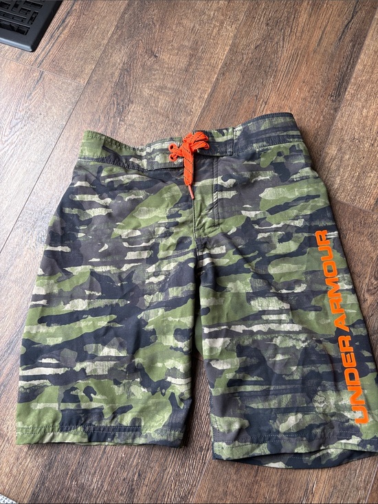 Under Armour Other - Under Armour Boys Camo Swim Shorts with Bright Orange Accents
